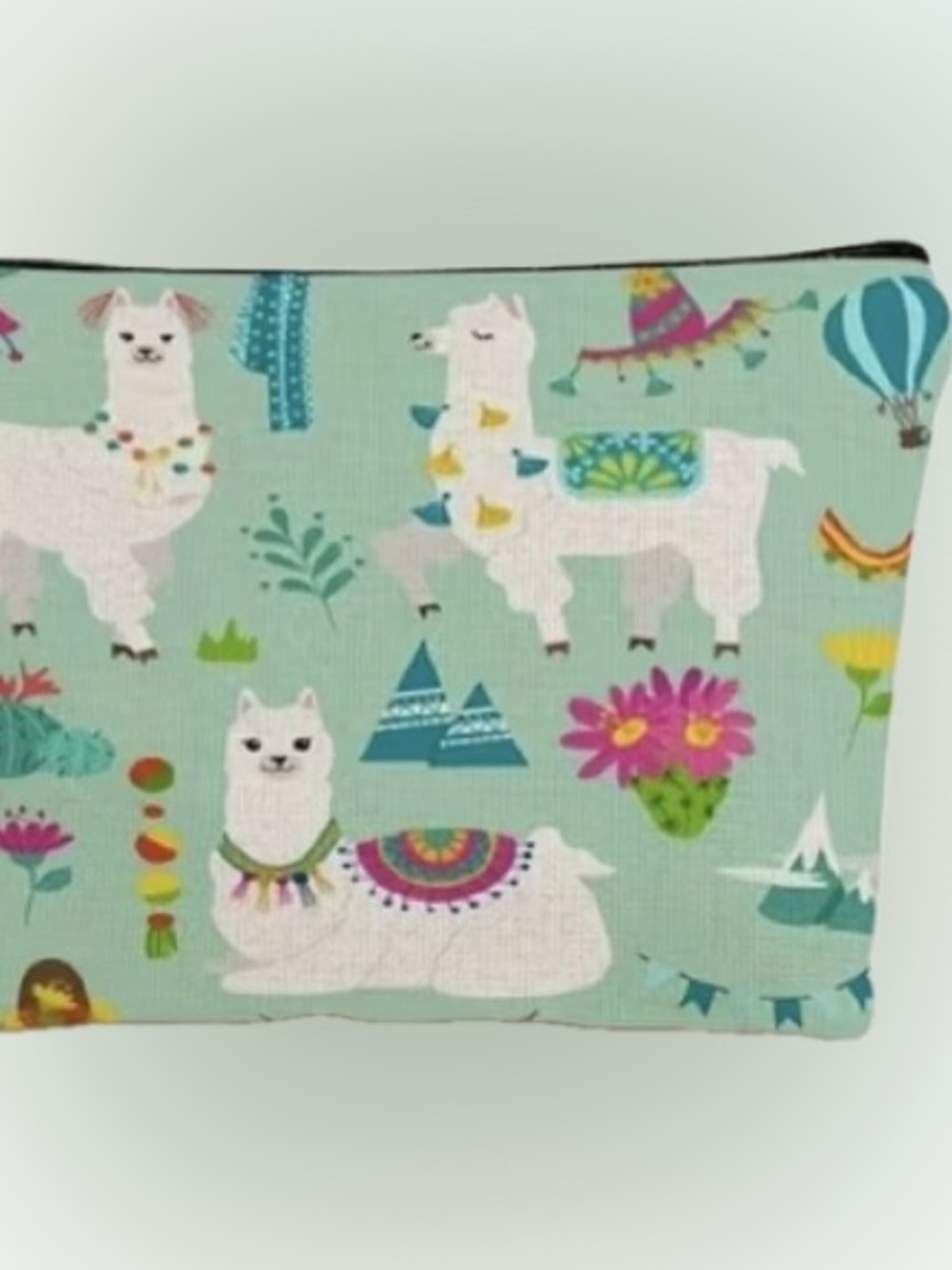 *Buy Now* Llama Print Zip Cosmetic Bag in Mint Green - Picture 3 of 3